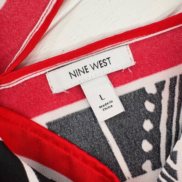 Nine West Womens V-Neck Kimono Top L Black/White/Red Polyester Zebra Print - Picture 2 of 6